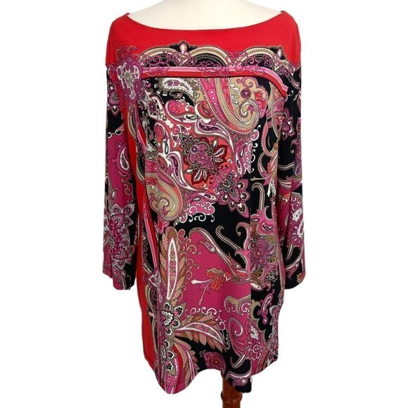 JM Collection Paisley Slinky Tunic L Top Boho Rococo Colorful Baroque Regency - Picture 15 of 16
